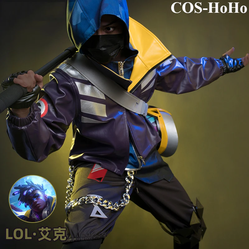 COS-HoHo Anime Game LOL True Damage Ekko Fashion Uniform Cosplay Costume Halloween Carnival Party Outfit Casual Clothing Men