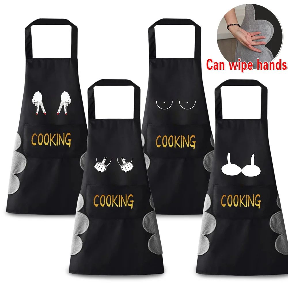 New Household Kitchen Apron Women Men Oil-proof Waterproof Adult Bib Chest Series Coffee Beauty Work Apron Wipe Hand Overalls