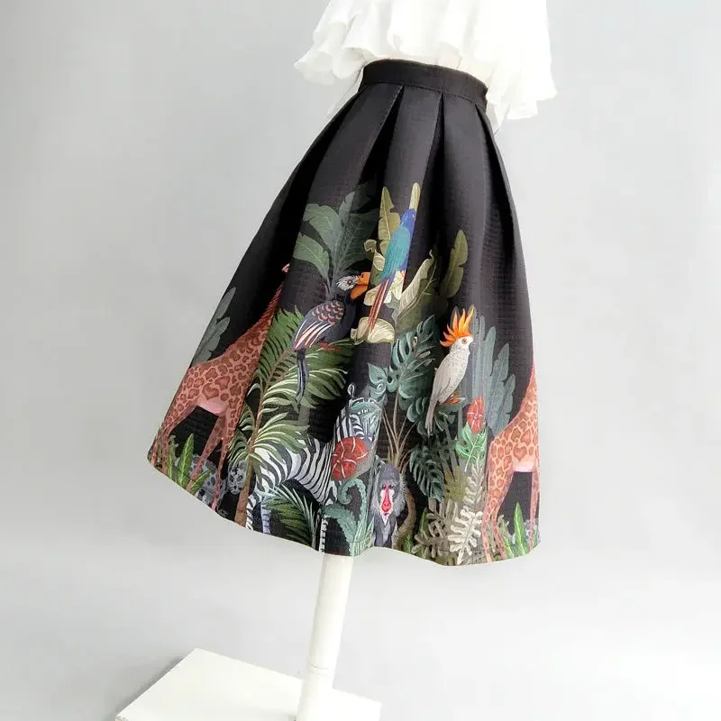 

2024 Vintage Floral Printed A-Line Skirt Women's Clothing Summer Fashion Temperament High Waist Pleated Spliced Skirts C80