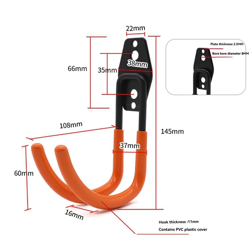A26F-2 بكرة مركبة مثبتة على الحائط مع إطارات القوس المثبتة على الحائط معدات التخزين والعرض خطافات معدنية #6