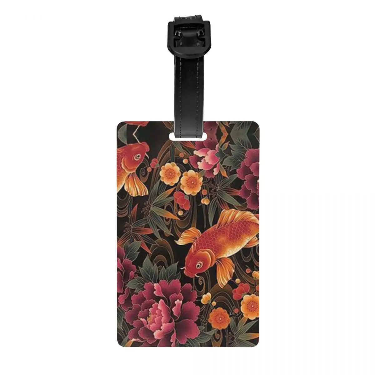 

Custom Orange Koi Fish Luggage Tag With Name Card Carp Flower Privacy Cover ID Label for Travel Bag Suitcase