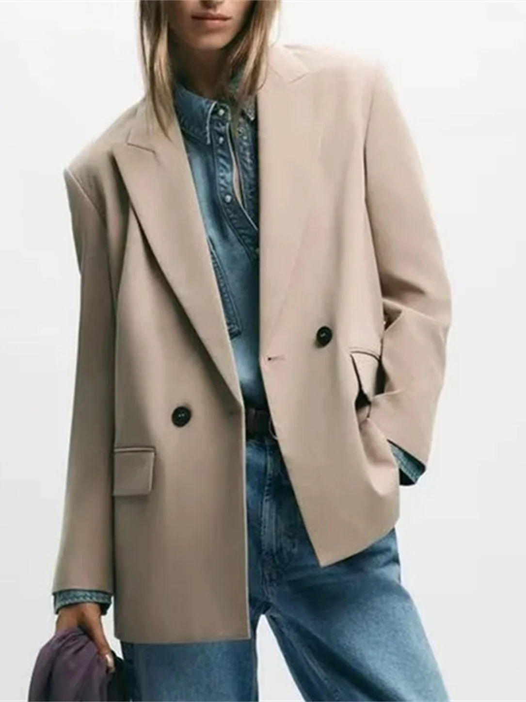 Модный свободный женский костюм Jaet, осеннее новое поступление, двубортный повседневный костюм Ele Silhouette, длинный цвет све