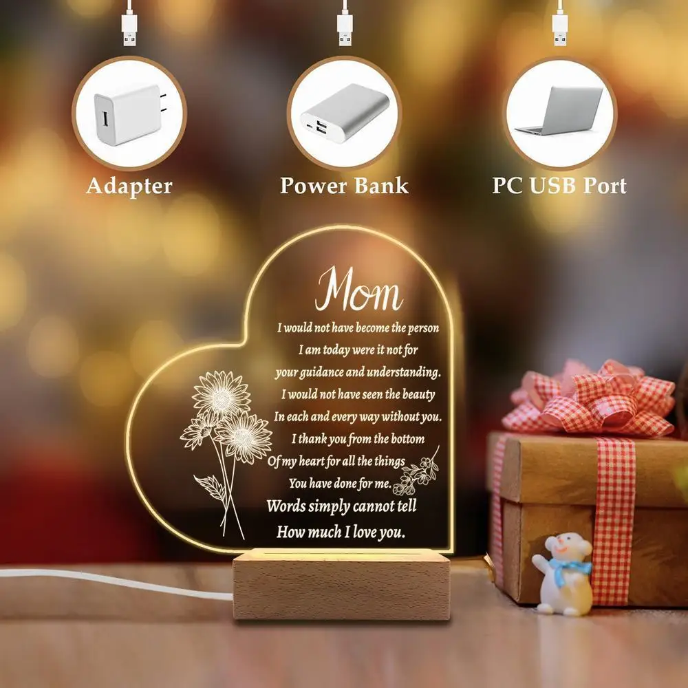 1 قطعة ملحقات التصوير الفوتوغرافي المضيئة من الأكريليك ، قاعدة USB ، هدية للأم ، تماثيل تذكارية على طراز الحب #5