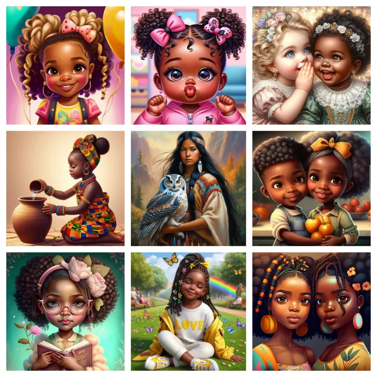 

Cute Kid Diamond Painting Cartoon Black Girl Square Mural Diy Diamond Embroidery Cross Stitch Handmade Gift Room Home Wall Decor