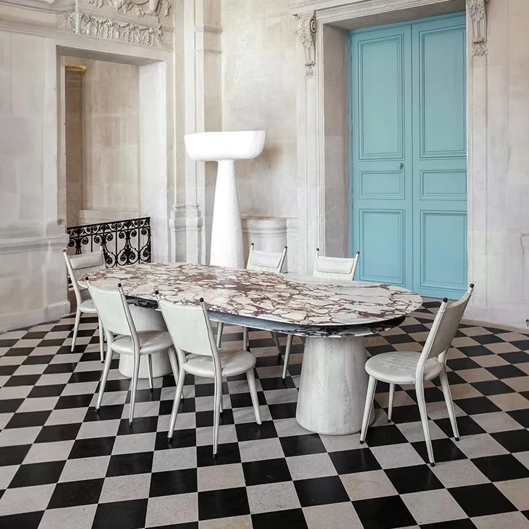 yi-2025 Modern Oval Calacatta Viola Marble Dining Table Double Layer Living Room Around Vintage Marble Dining Tables-
