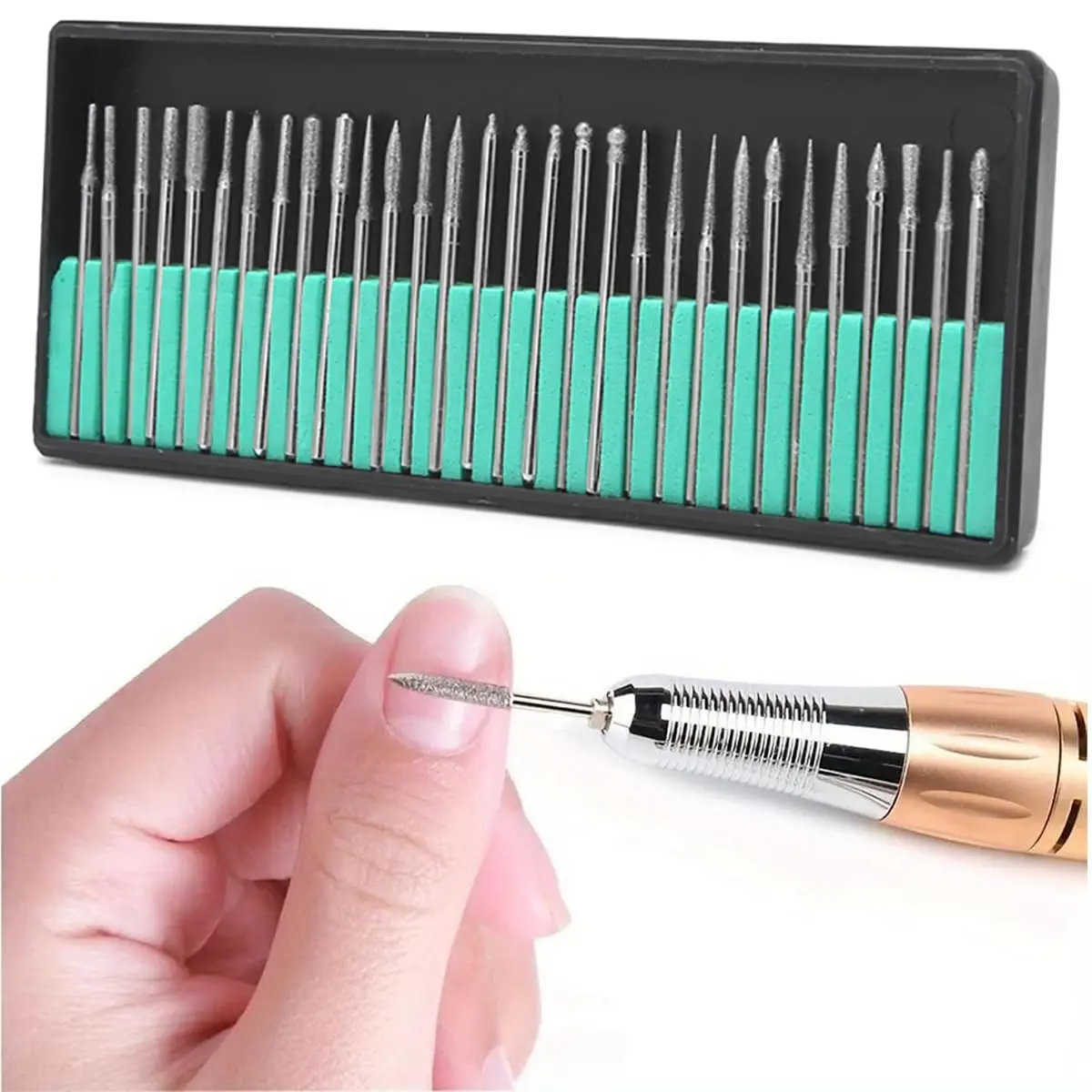 30pcs Diamond Grinding Burr Needle Point Engraving Carving Polishing For Glass Jade Stone 2.35/3mm Drill Bit Rotary Tool Set
