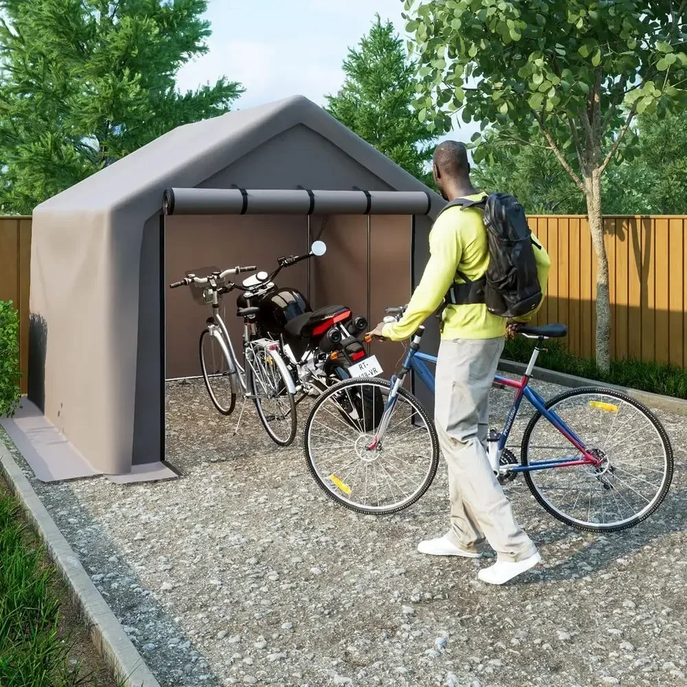 8x8 Outdoor Storage Tent, Roll-Up Door, Portable Shelter, Garage, Carport, Waterproof, Ideal for Lawn Mower, Bike, Motorcycle, G