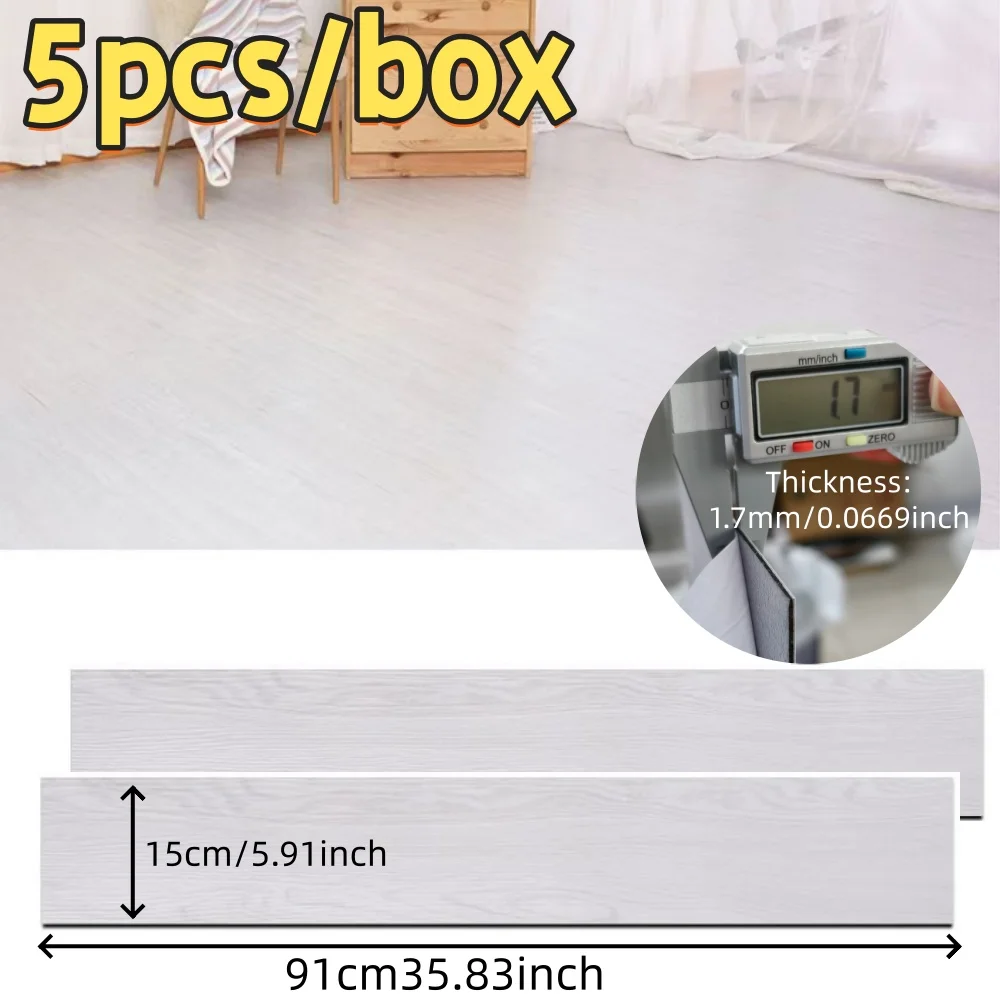 5Pcs/Set 91cm/35.83 Inch Length Self Adhesive Peel and Stick Vinyl Flooring, Self Adhesive Vinyl Wood Flooring Planks Floor