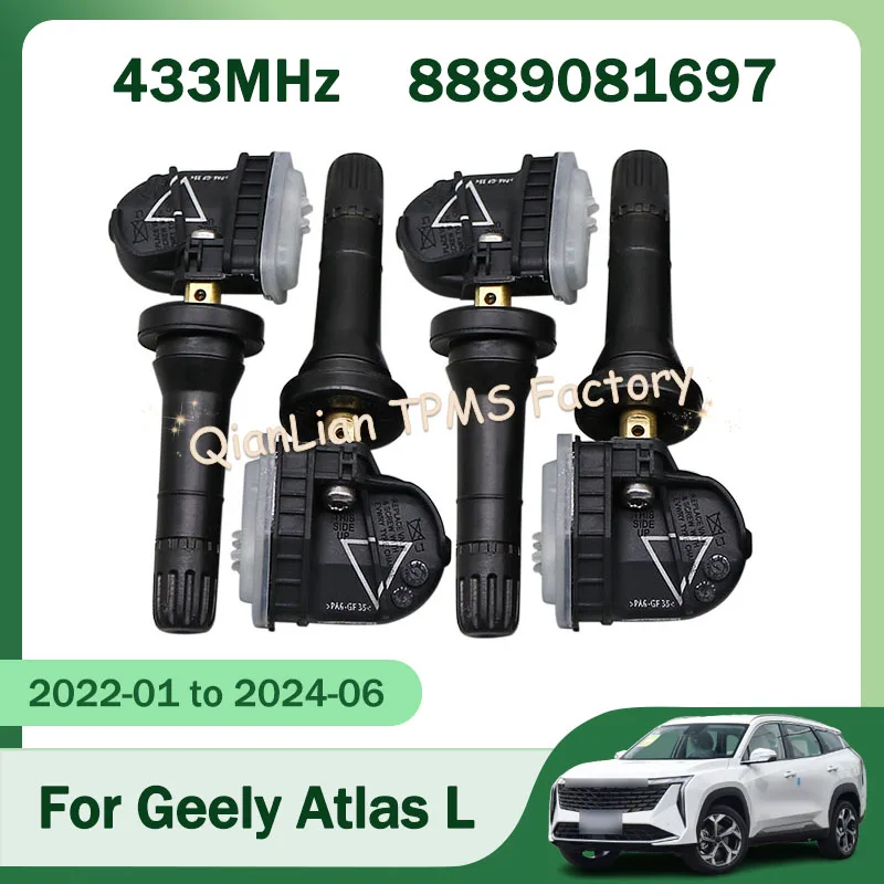 

4pcs 433MHz 8889081697 80002489 TPMS Sensor Tire Pressure Monitor System For Geely Atlas L Manjaro Xingyue Jihe A Boyue Monjaro