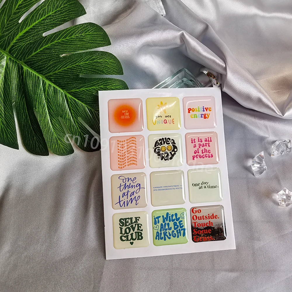 3D-koepel epoxy telefoonhoessticker op maat gemaakt populair decoratief harslabel gepersonaliseerde kristallen verhoogde gellogo jelly DlY-vormen