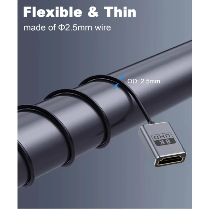

Удлинительный кабель HDMI 8K, 90 градусов, 1 фута, кабель HDMI «папа-мама» с углом вниз (48 Гбит/с, полоса пропускания, 8K при 60 Гц, 4K при 240 Гц) для GH5S, PS5