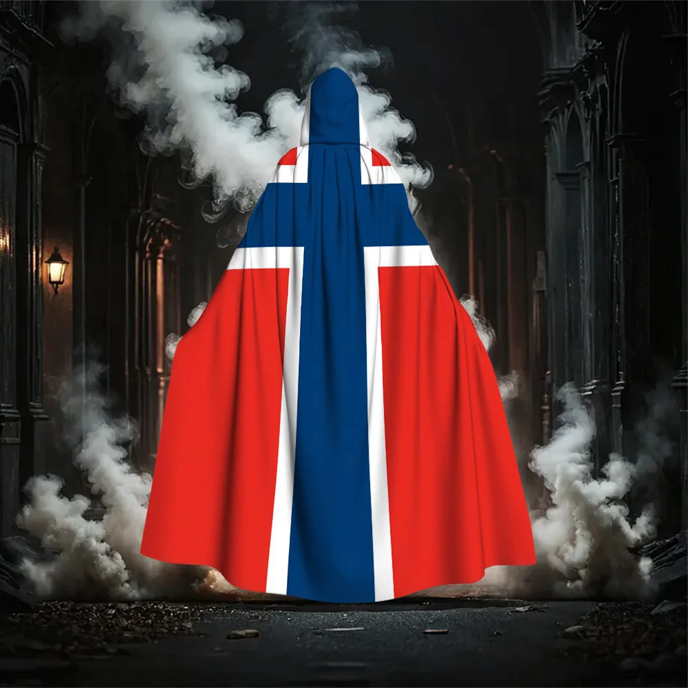 1pc Norwegian Flag Cross Cloak Cape Norwegian Flag Cross Design Hooded Robe Unisex for Men Women Machine Washable