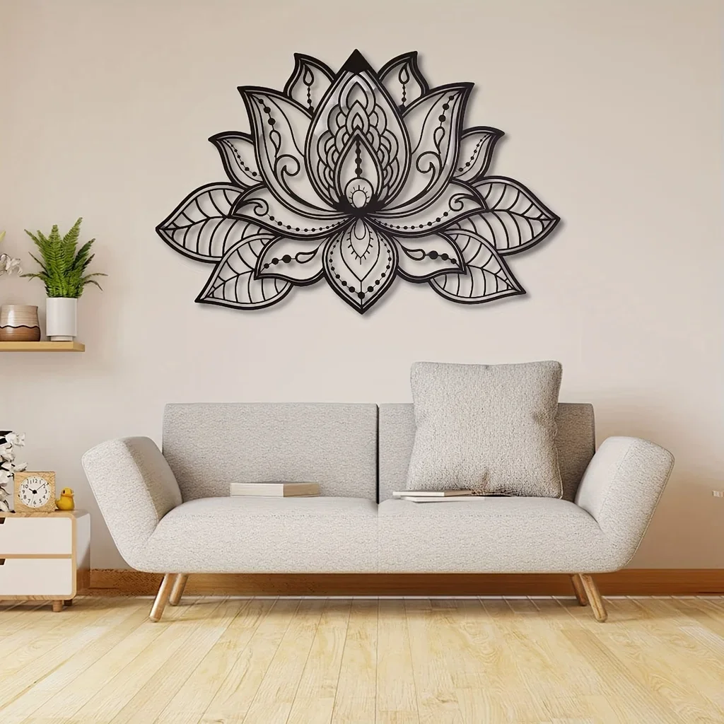 Sztuka Mandala na ścianę HelloYoung, Mandala kwiatowa lotosu metalowa sztuka ścienna, metalowa ściana sztuka duchowa Deco, dekoracja ścienna