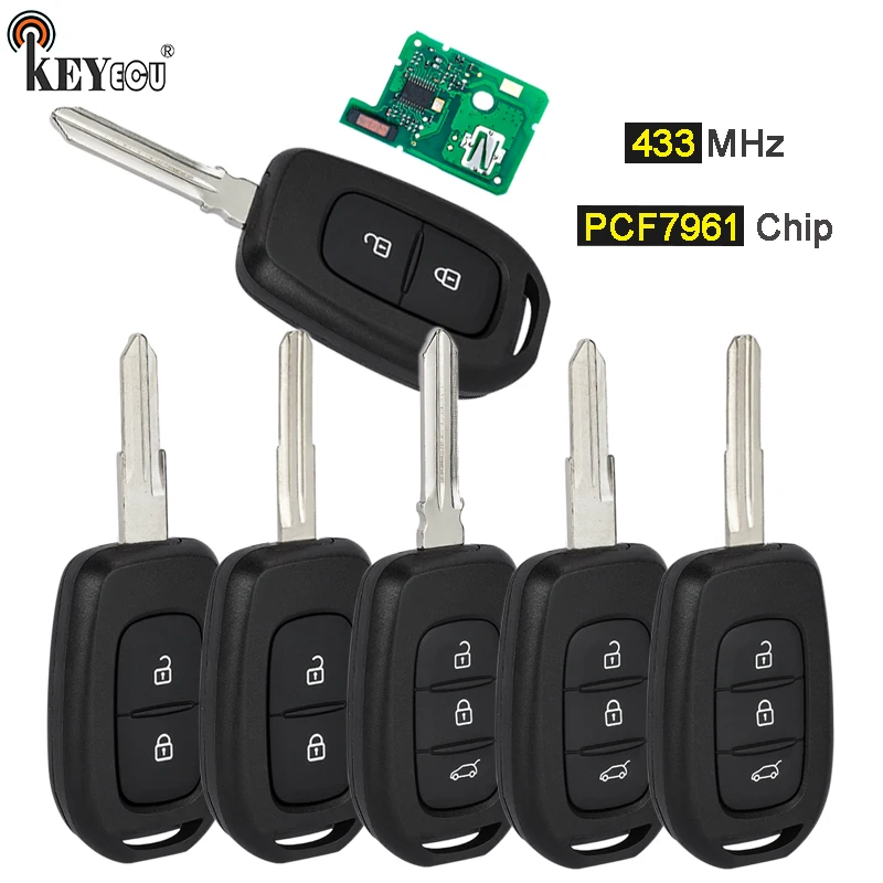 KEYECU 433MHz PCF7961M HITAG AES Chip 2/ 3 Button Remote Key Fob for Renault Sandero Dacia Logan Lodgy Dokker Duster