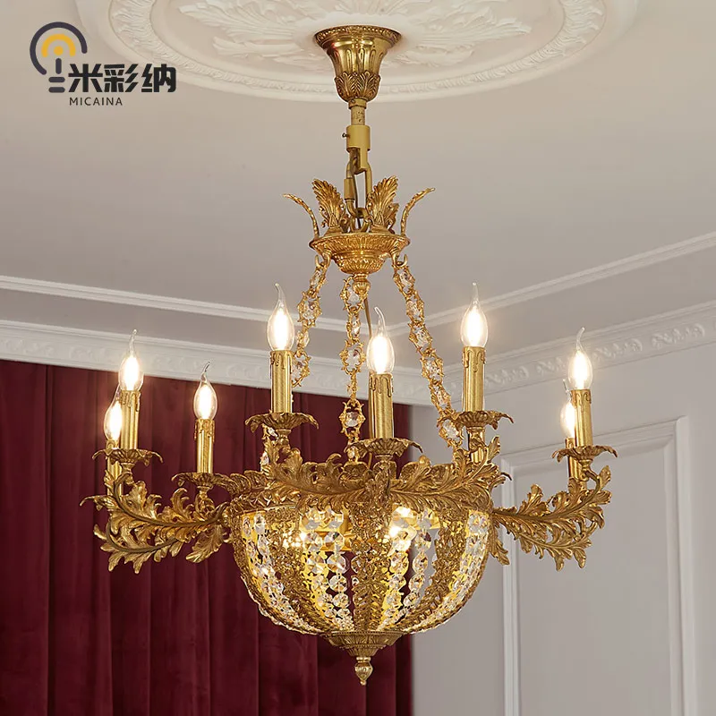 

European Rococo Style Large Villa Hotel Luxury Decorative Pendant Light Vintage All Copper Chandeliers