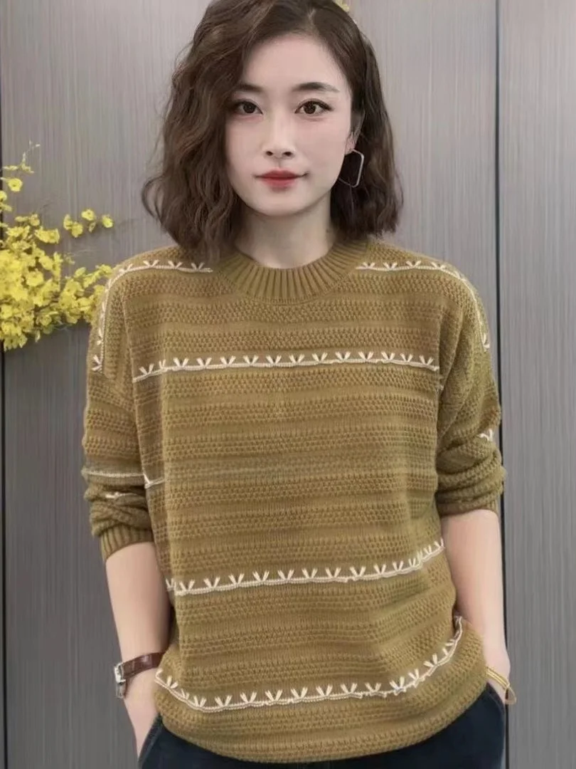 Abnehmen Lose Gestrickte Pullover runde Ne Gestreiften Basis Schicht frauen Faionable Anti-Aging Herbst Winter Koreanische Sle Lange S...