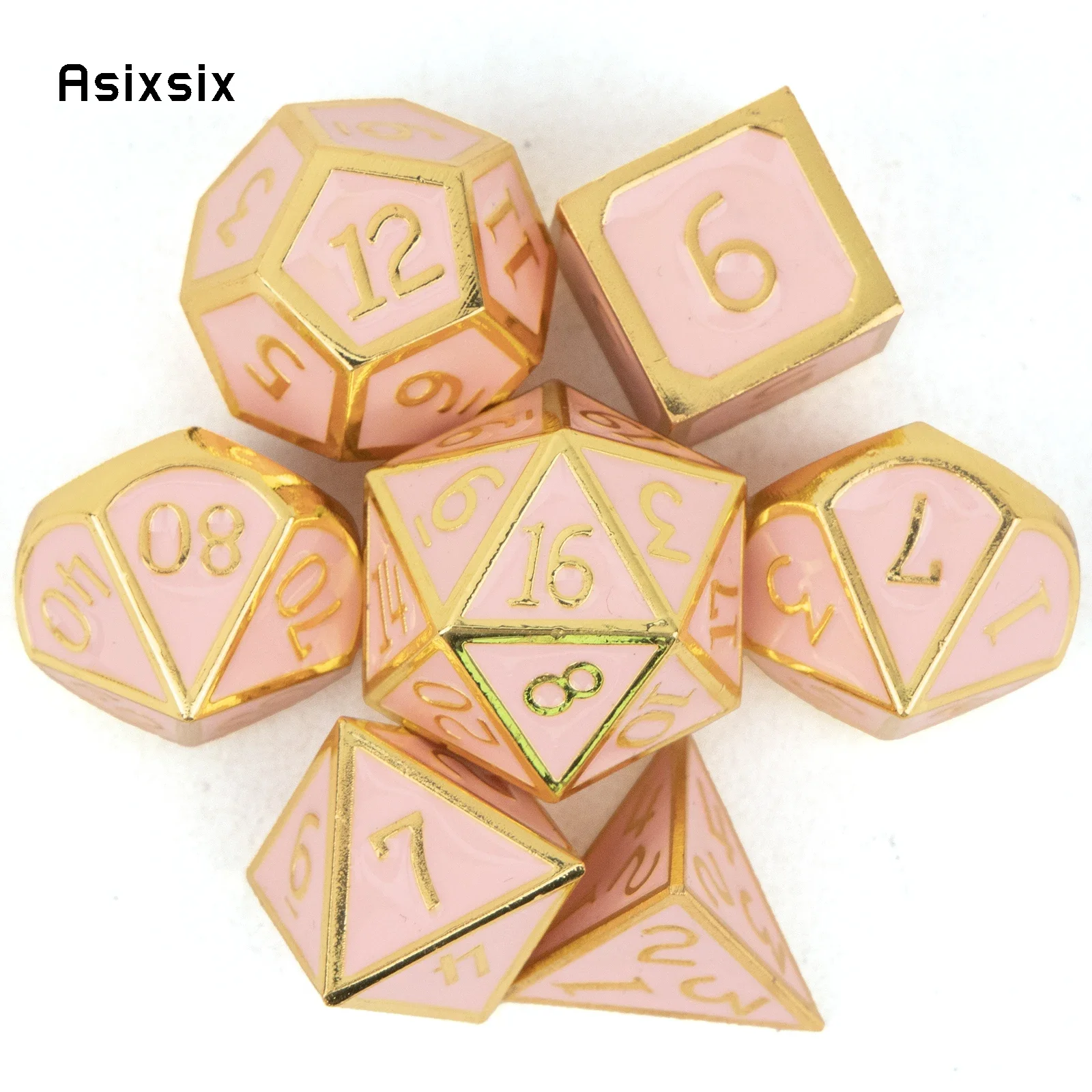 

7 Pcs Golden Orange Standard Metal Dice Solid Metal Polyhedral Dice Set Suitable for Role-Playing RPG Board Game Card Game