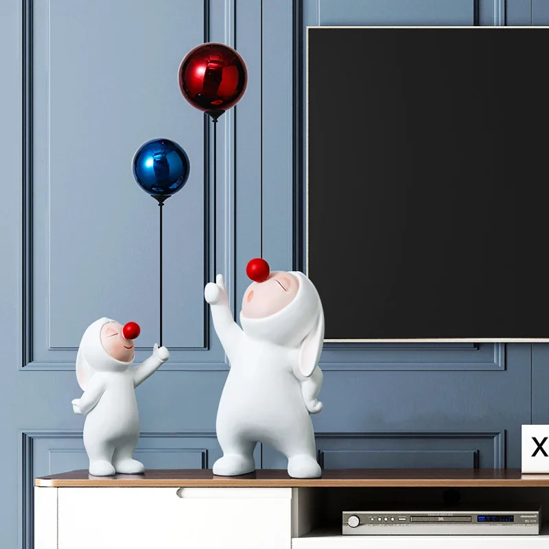 Soft balloon rabbit ornament wholesale living room TV cabinet ins entrance decoration creative light luxury resin home products