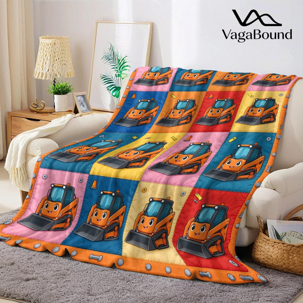 Orange Skid Steer Bolt Grid Flannel Blanket Perfect for Sofa Office Bed Travel Sleep Read Relax Camping Four Season Use