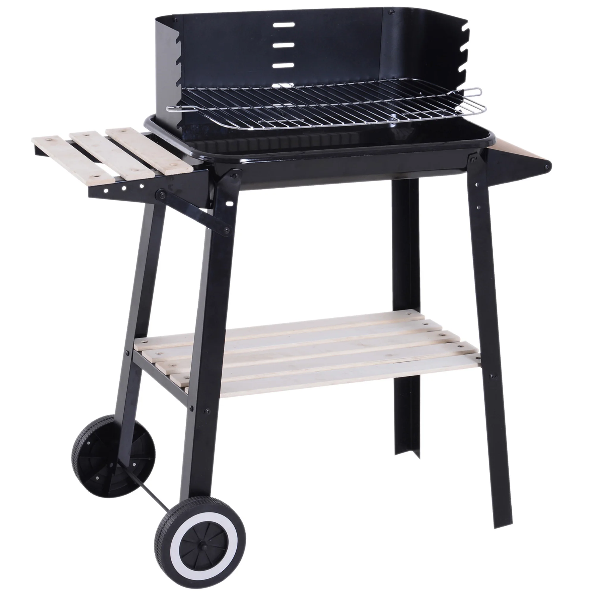 Outsunny Barbacoa Carbón Altura Parrillas Ajustable Estantes Ruedas 83x37x87 cm