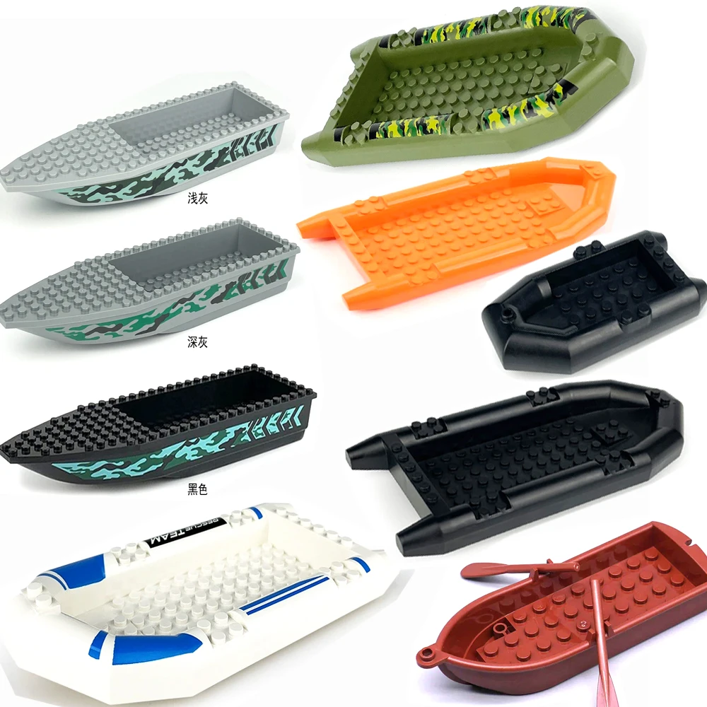 MOC ejército militar camuflaje barco de goma canoa salvavidas kayak piratas barco motocicleta chico bloques de construcción ladrillos Juguetes