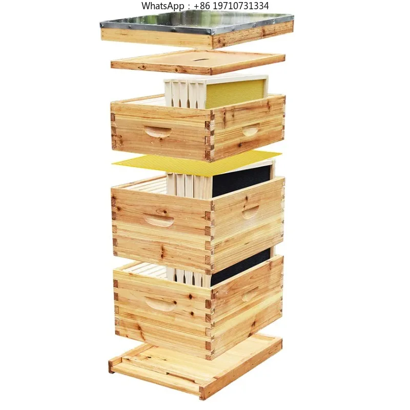 10-Frame Bee Hive Coated with Beeswax Includes Beehive Frames and Foundations Beekeeping Starter Kit