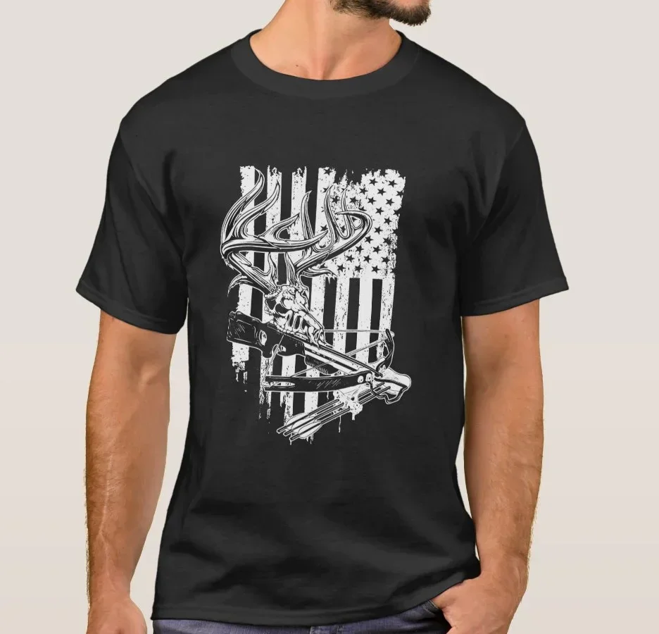 Vintage American Crossbow Hunting Flag Archery T-Shirt 100% Cotton O-Neck Summer Short Sleeve Casual Mens T-shirt Size S-3XL
