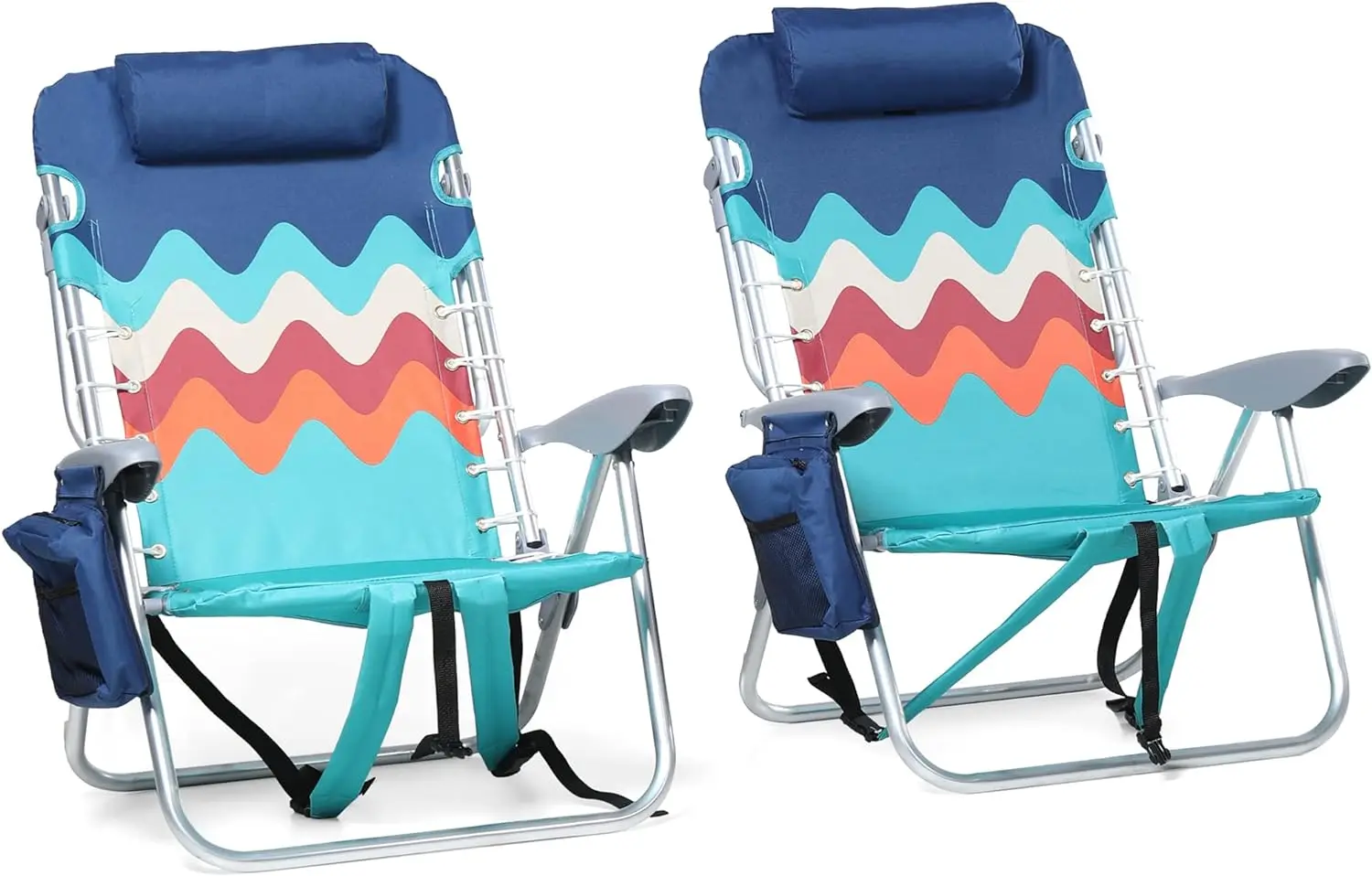 

ALPHA CAMP Beach Chairs Set of 2 with Cooler Bag 4 Position Classic Lay Flat Folding with Backpack Straps Support 250LBS