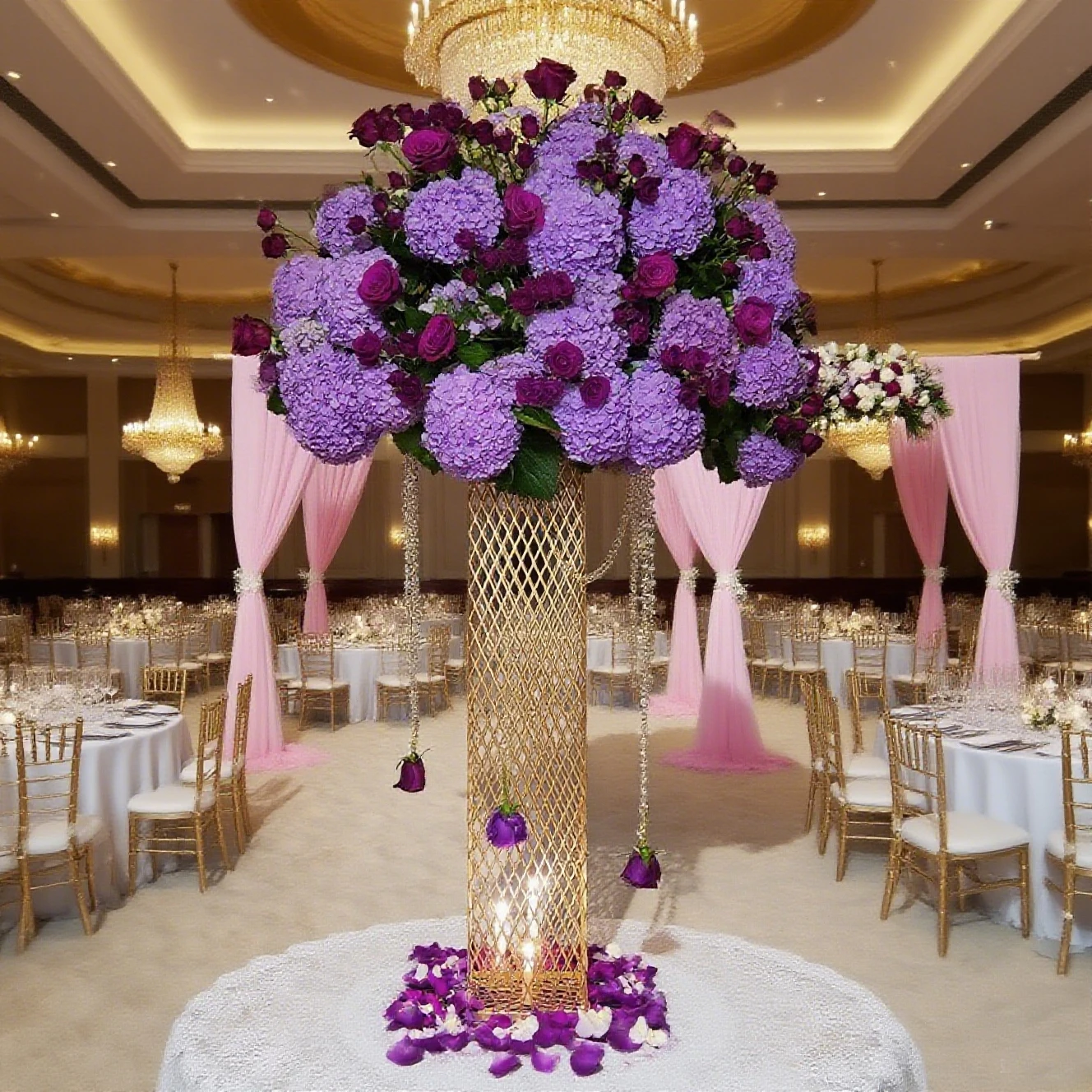 10Ppcs Wedding Decor Flower Wall Background Metal Mesh Gold Display Pedestal Flower Stand Riser Column Pillar Centerpiece ivy008