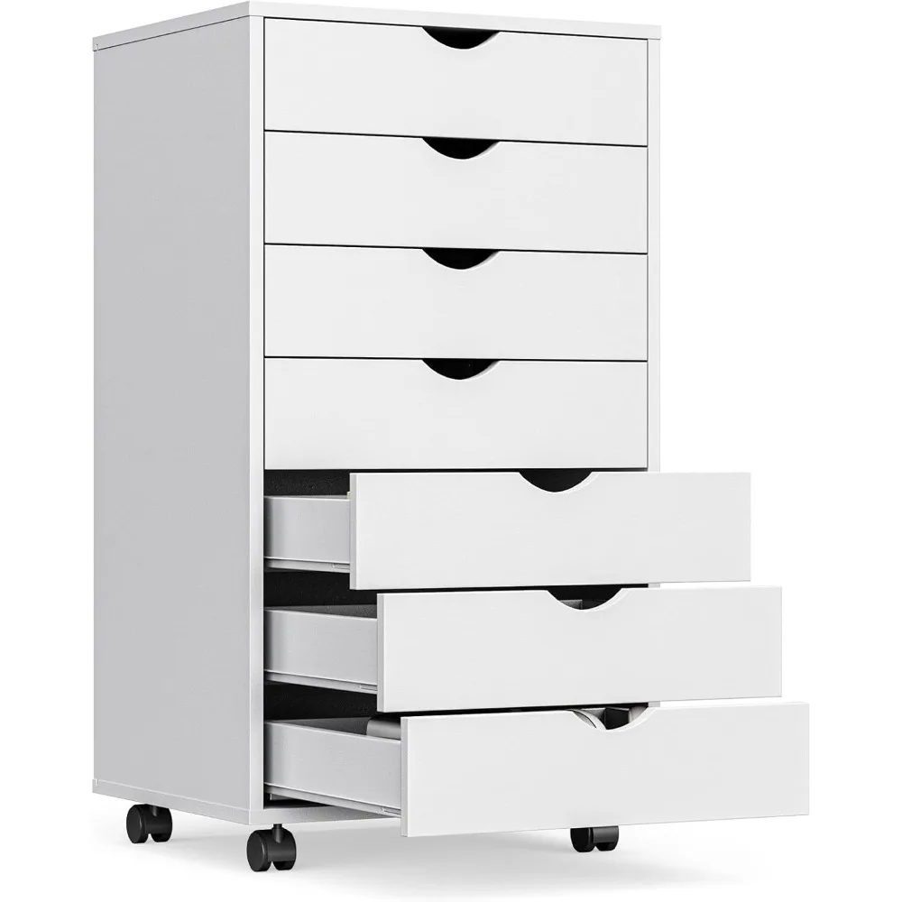 

7 Drawer Mobile File Cabinet Under Desk Storage Organization with Wheels Vertical Filing Chest Rolling Wood Small Desk Printer