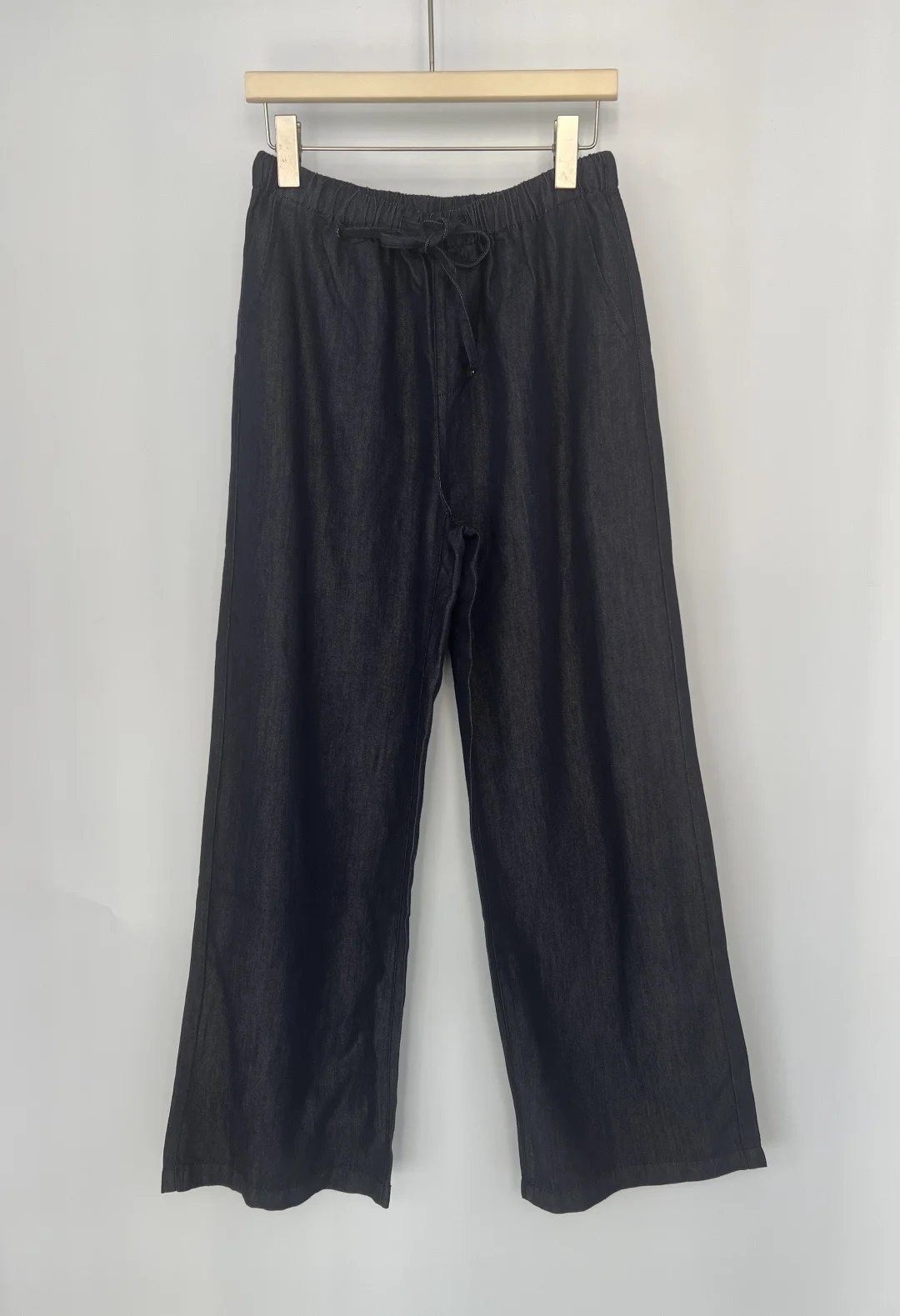 Women Retro Denim Wide Leg Pants Solid Color High Waist Loose Cotton Straight Trousers