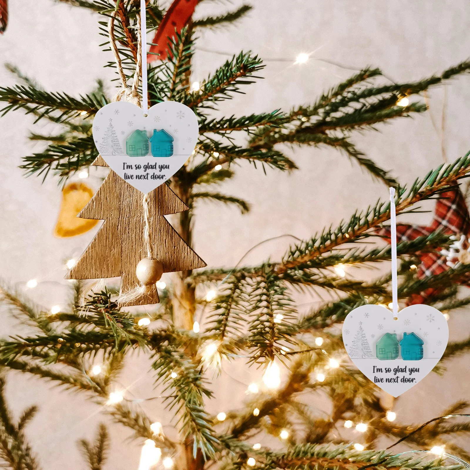 

Heart-Shaped Acrylic Keepsake Neighbor Christmas Ornament Thoughtful Holiday Gift New Neighbors Friends Winter Tree Hanging