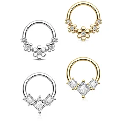 Cubic Zirconia Flower Hinged Segment Nose Ring piercings Stainless Steel Nose Hoop Septum Clicker Earrings Piercing Jewelry