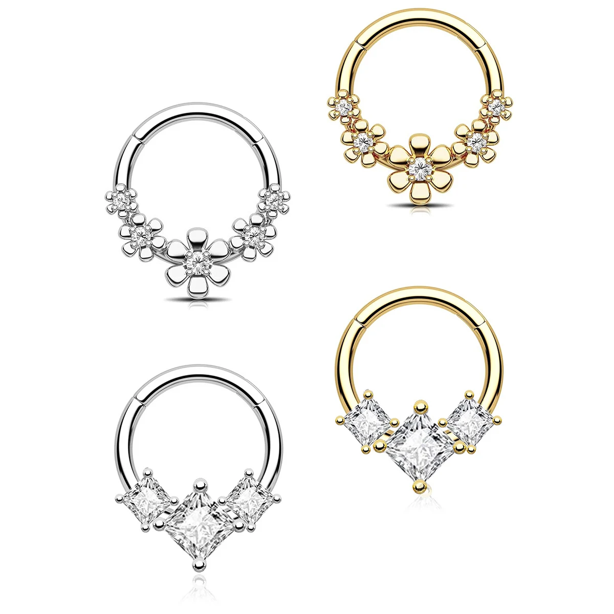 Cyrkonia kwiat zawiasowy segment kolczyk w nosie kolczyki ze stali nierdzewnej kolczyki w nosie przegroda Clicker kolczyki Piercing biżuteria