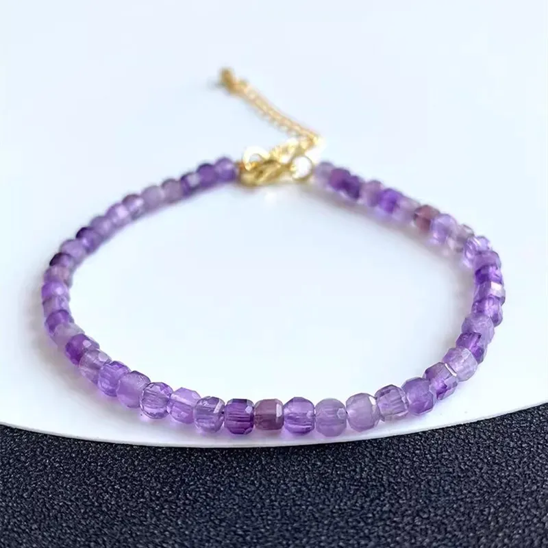 1piece Amethyst square 3.5mm square faceted  chain bracelet  17CM  FPPJ wholesale nature