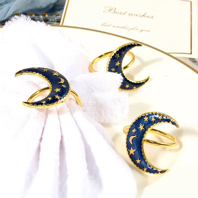 12PCS Ramadan Napkin Ring Crescent Moon and Star Decor Eid Al-Fitr Restaurant Table Decoration Table Napkins Buckle Dropshipping
