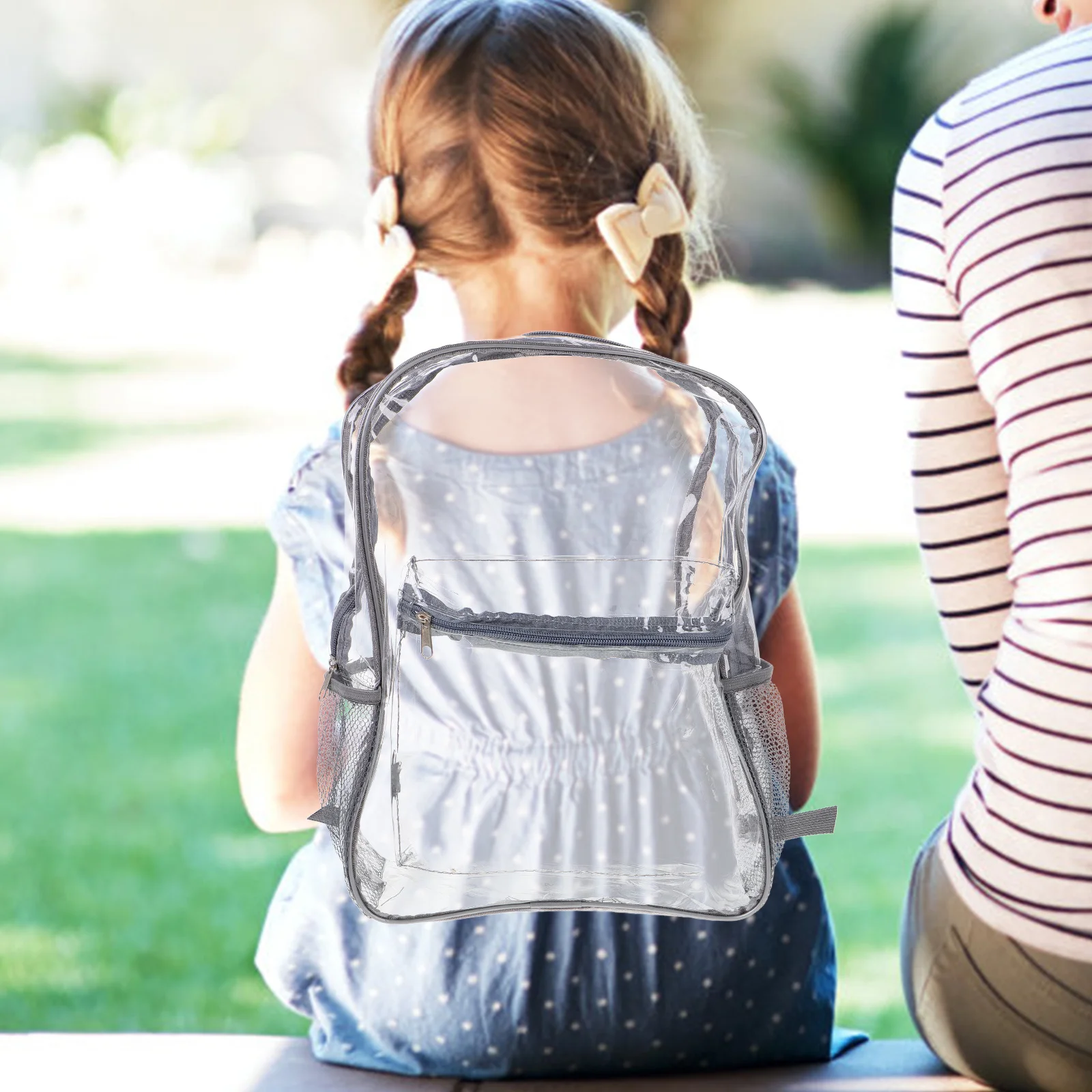 حقيبة ظهر شفافة مقاومة للماء من مادة PVC حقيبة مدرسية شفافة ذات سعة كبيرة وأشرطة قابلة للتعديل رمادي فاتح أنيق شفاف من خلال حقيبة الكتب