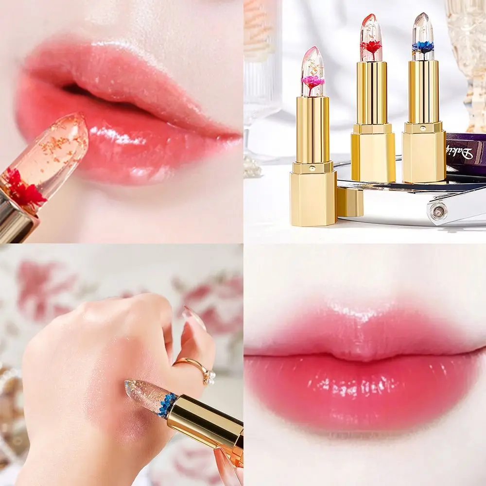 Transparent Jelly Flower Lipstick Nourishing Moisturizing Lip Gloss Temperature Color Change Long Lasting Gold Foil Lipstick