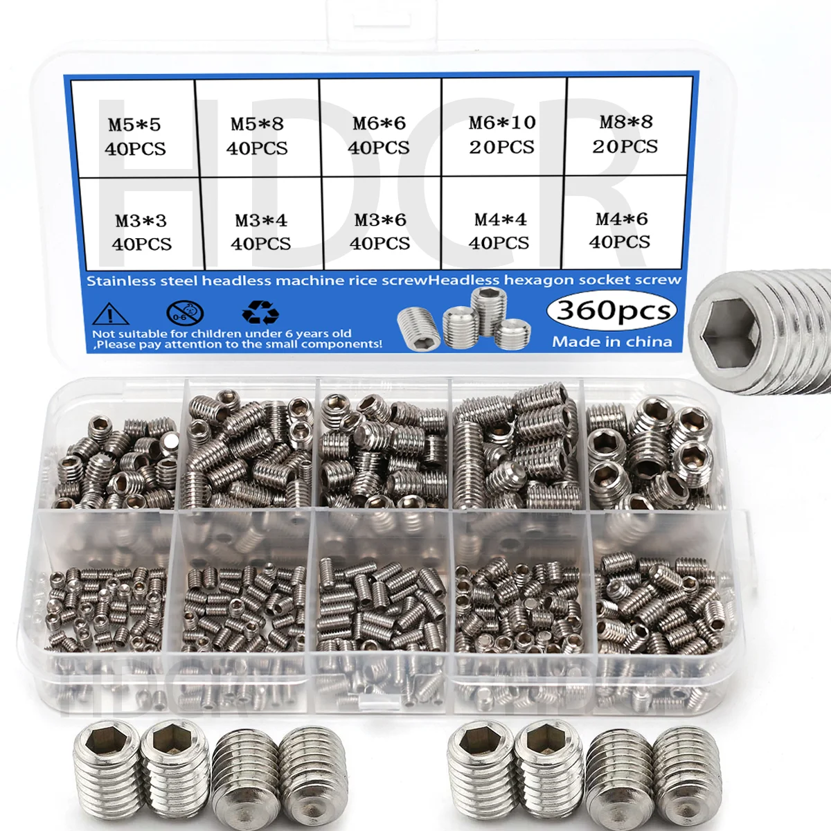 360-piece stainless steel headless hex socket screw set - M3/M4/M5/M6/M8 hex socket screws, num screws, machine screws image 4
