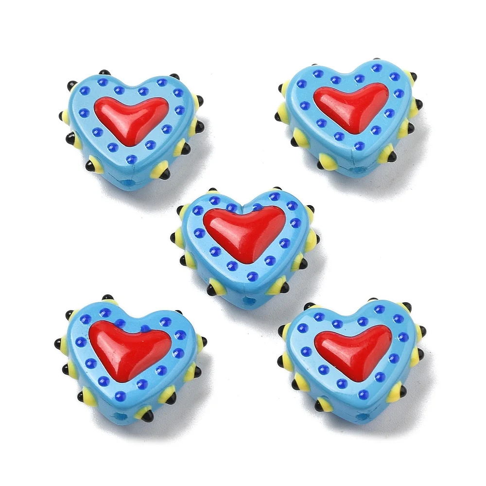 PandaHall 25 Stück Backlack-Glasperlen in Herzform, Emaille-beschichtet, 16-17x18x7mm, 1,2mm Loch für DIY Schmuck- und Halskettenherstellung – Detail 13