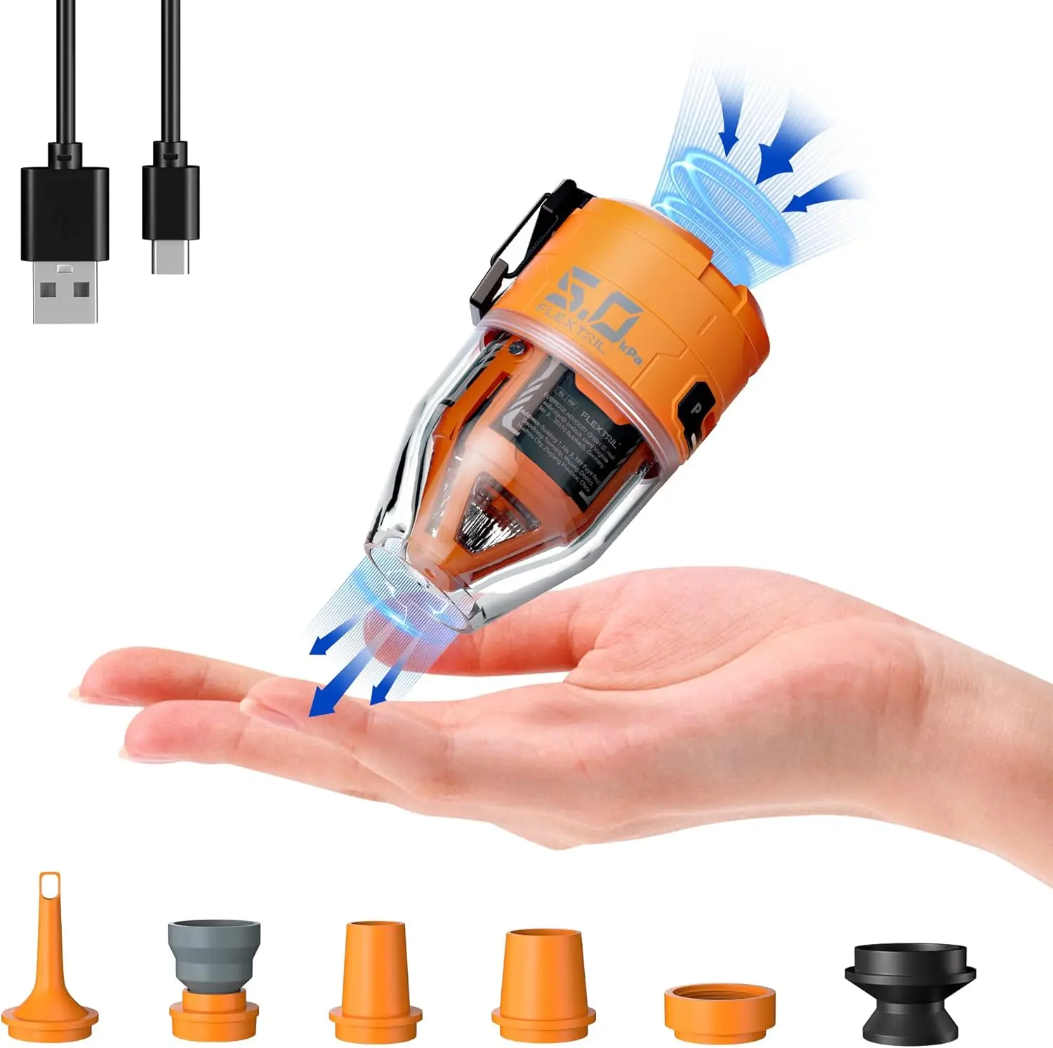 

Portable Electric Air Pump 5Kpa 500L/min for Inflatables with Camping Light, 6 Nozzles Included