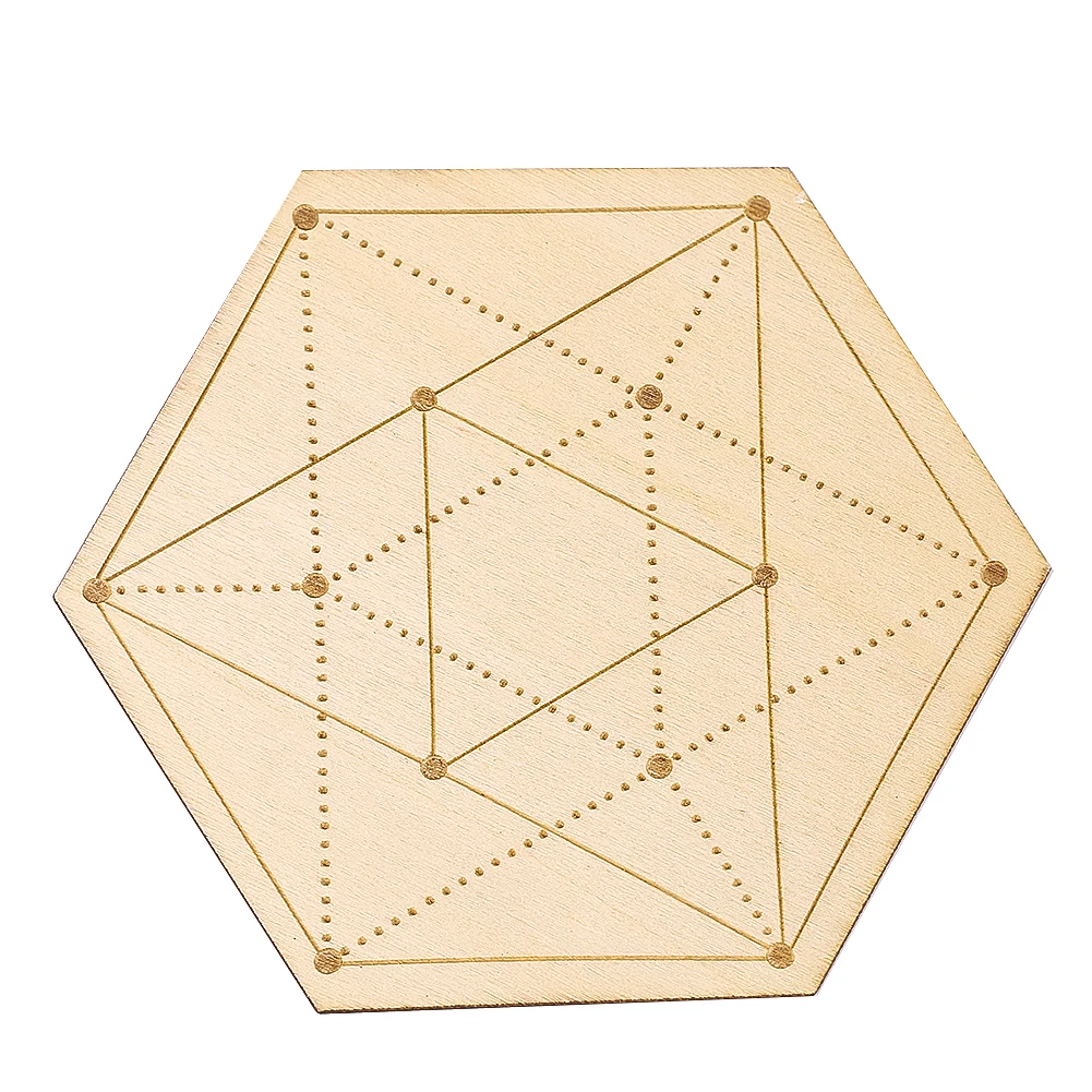 10cm Hexagonal Wooden Board Laser Engraved Yoga Meditation Board Divination Message Board Crystal Display Base Ritual Supplies