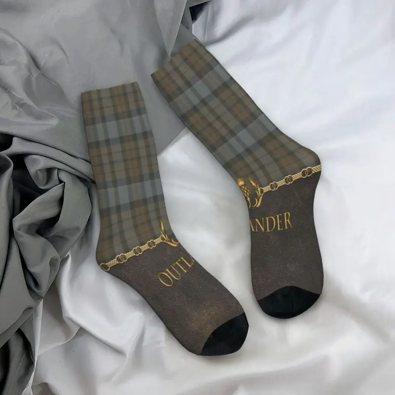 Calzini in pelle e Tartan Outlander Pattern uomo donna Crew Fun Modern Plaid Check Texture primavera estate autunno inverno Dress Socks