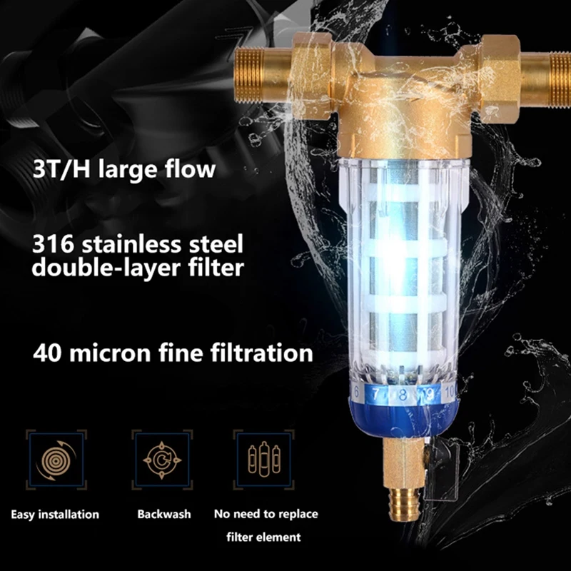 Pre Filter Purifier Whole House Spin Down Sediment Water Filter Central Prefilter System Backwash Stainless Steel Mesh