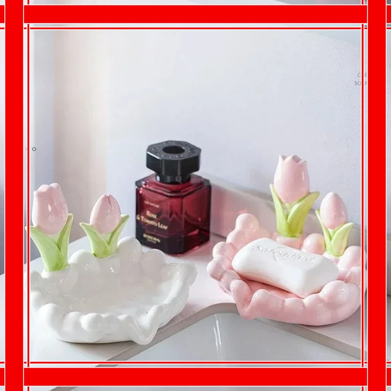 

Креативная керамическая мыльница с цветочным принтом, нескользящая мыльница, аксессуары для ванной комнаты, морской белый держатель для мыла для домашней ванны