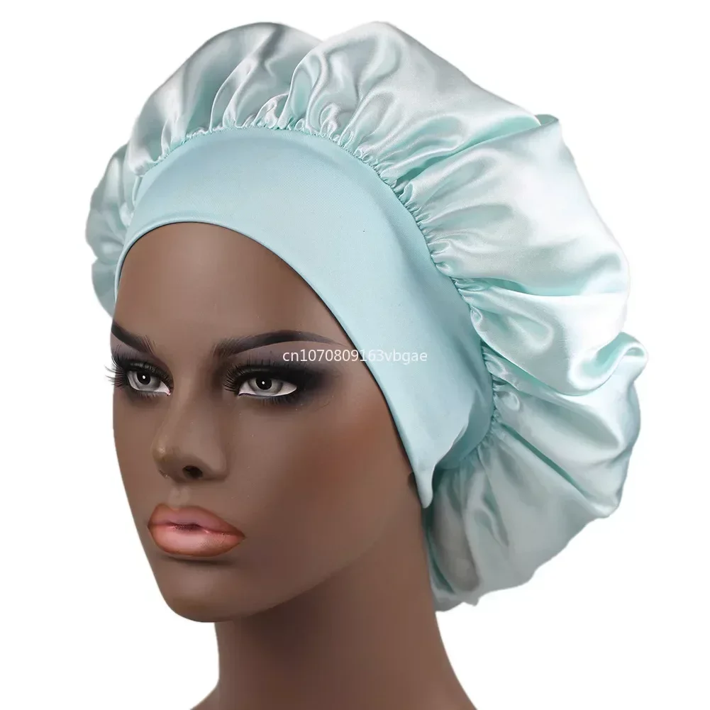 1PC Satin Sleeping Hat Night Sleep Hair Care Bonnet Nightcap Extra Satin Silky Shower Caps Sleep Cap with Premium Elastic Band