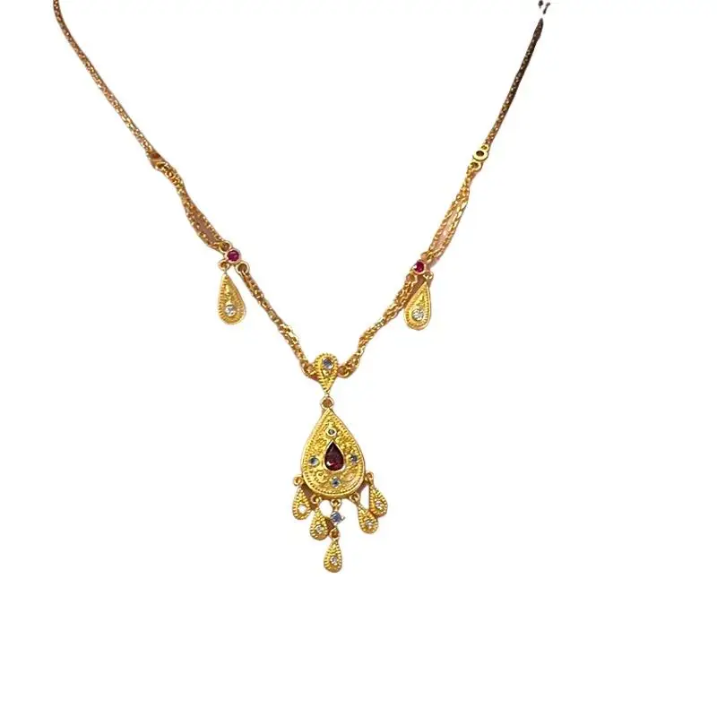 레트로 궁전 스타일 물방울 술 루비 목걸이 보석 라이트 럭셔리 펜던트 여성 파티 웨딩 파인 쥬얼리