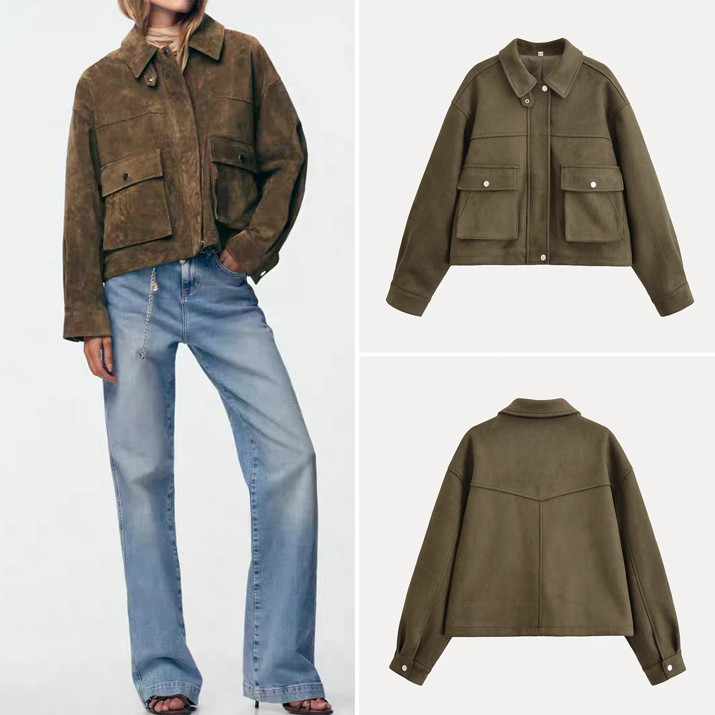 

2025 Autumn New Women's Faion Personali Workwear Sle Jaet Coat Z Loose Fit Long Sve Collar ket Design