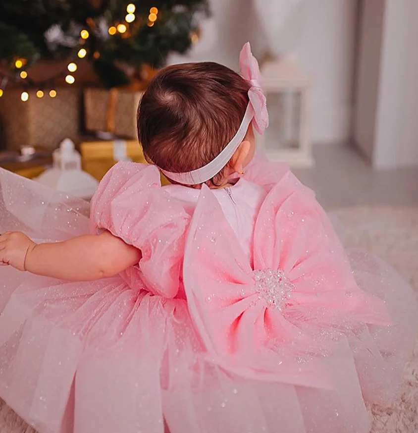 Robe de Princesse Bouffante Rose pour Fille, avec Nministériels d, Vêtement Éducatif de Baptême, pour Enfant en Bas Âge, Tutu, Nouvelle Collection