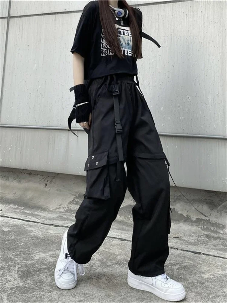 QWEEK Techwear Gothic Detachable Cargo Pants Women Harajuku Oversize Pockets Hollow Out Joggers Trousers Female Hippie Punk